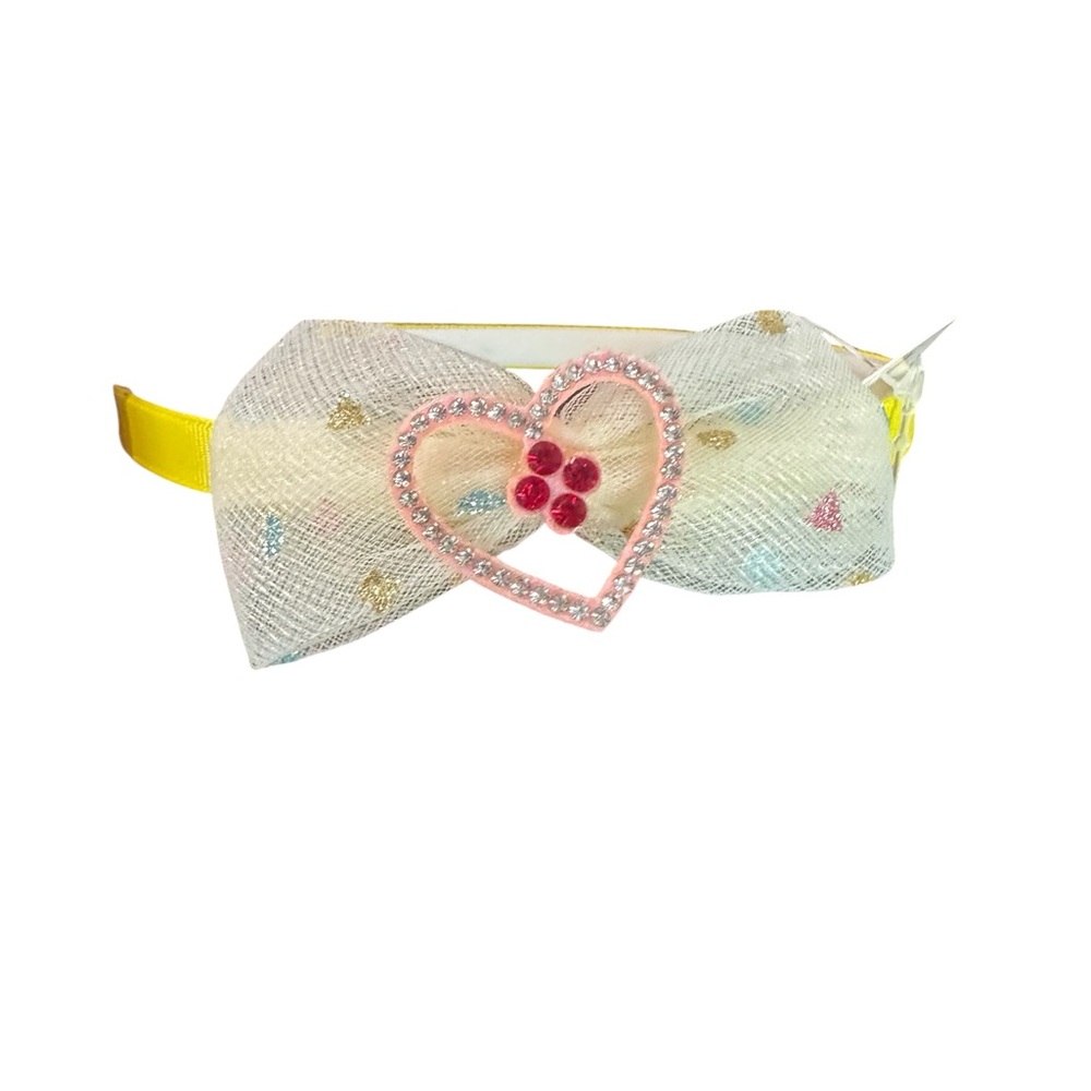 Mint Heart Bow Headband - Yellow and Pink